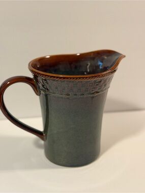 Fable Stoneware Pitcher NWT | Reactive Glaze Teal Brown | Basketweave Embossed